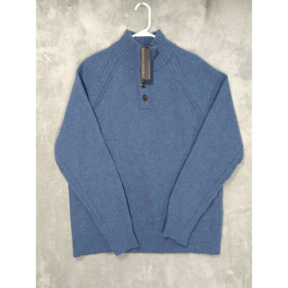 Banana Republic Sweater Mens Large Blue Mock Neck Italian Merino